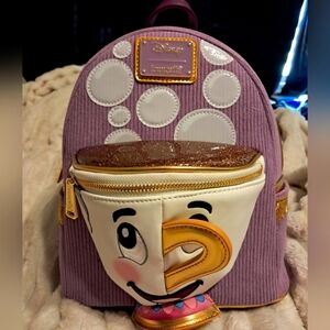 NWT Loungefly Disney Beauty And The Beast Chip Figural Corduroy Mini Backpack
